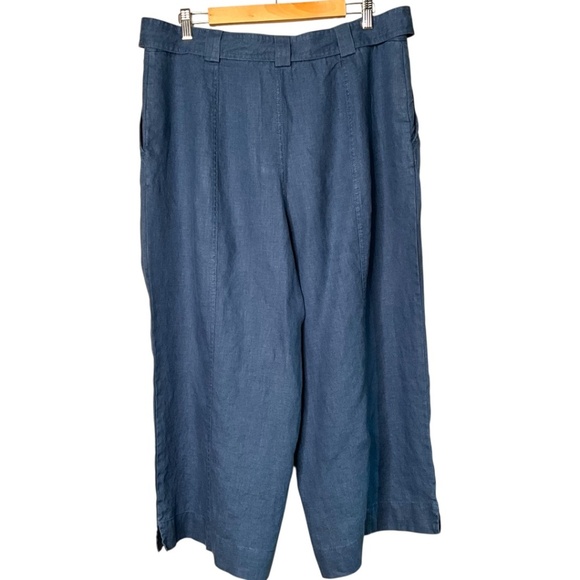 CONTEMPORAINE par SIMONS 100% Organic Linen Wide Leg Cropped Pants w/ Belt Sz 14 - Picture 3 of 9